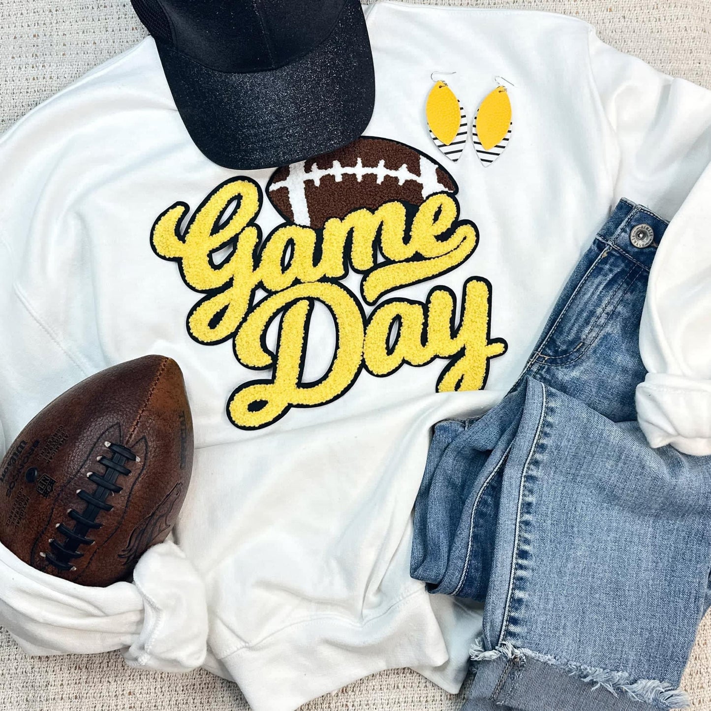 Yellow Game Day Chenille White Sweatshirt