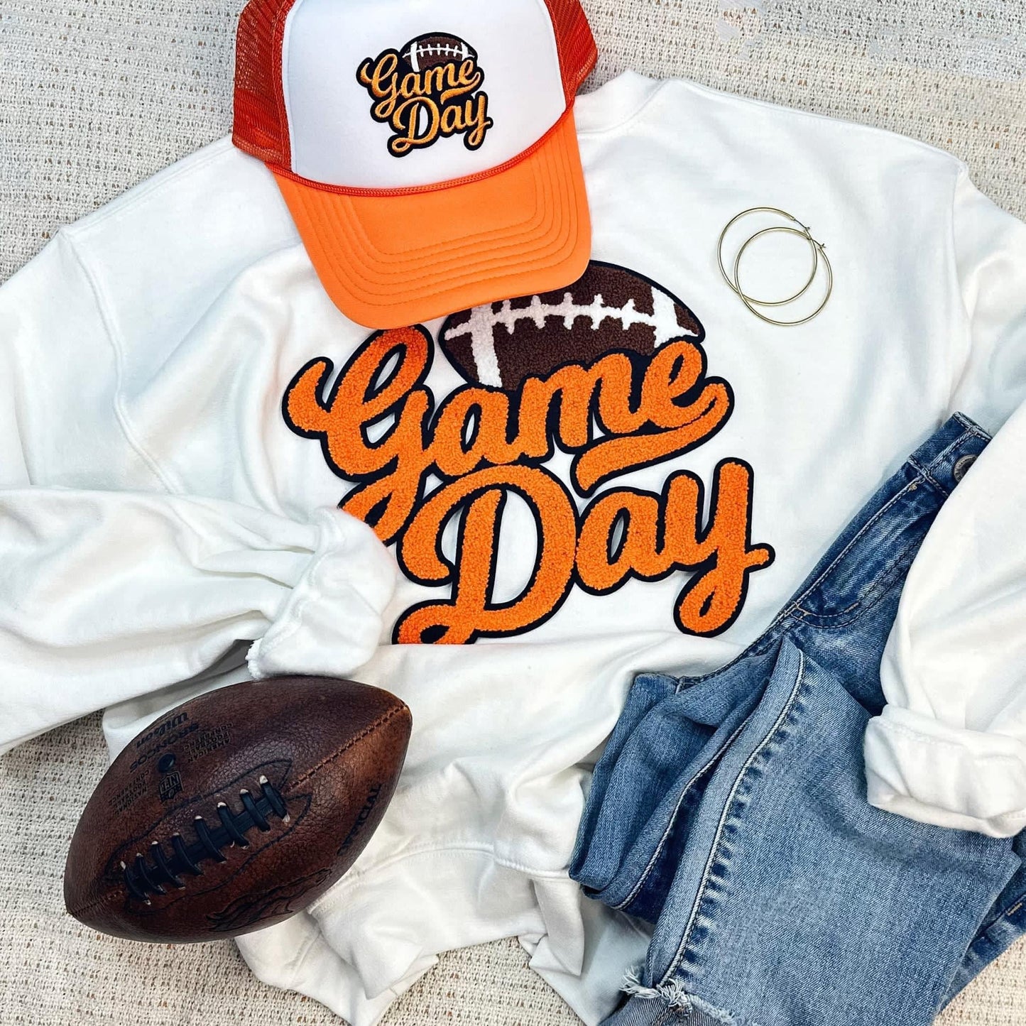 Orange Game Day Chenille White Sweatshirt