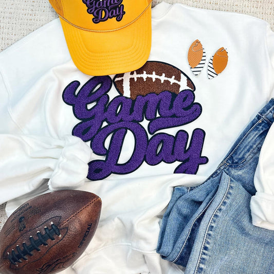 Purple Game Day Chenille White Sweatshirt