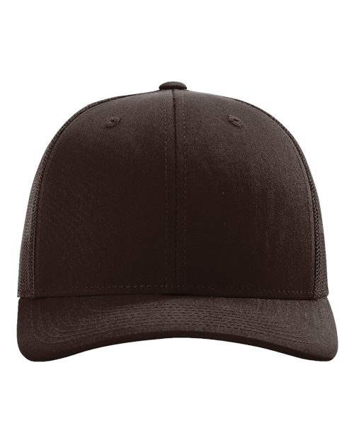 Richardson 112 5-panel baseball cap, dark brown crown with darker brown brim and top button.