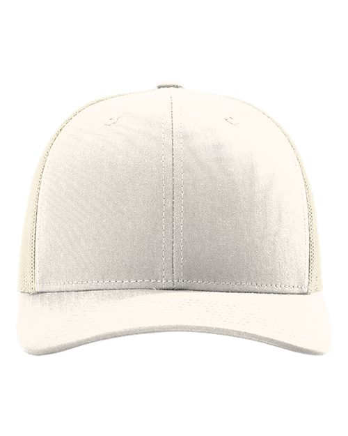 Light beige two-tone baseball cap with stitched center panel and curved brim
