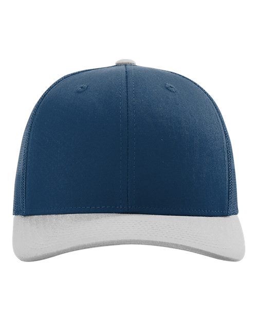 Baseball cap in deep blue with white contrast brim and small ventilation eyelets