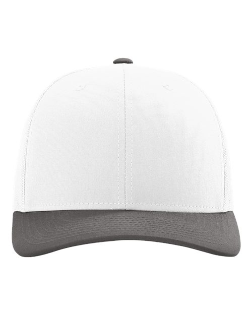 Richardson 112 baseball cap with white crown and gray curved brim.