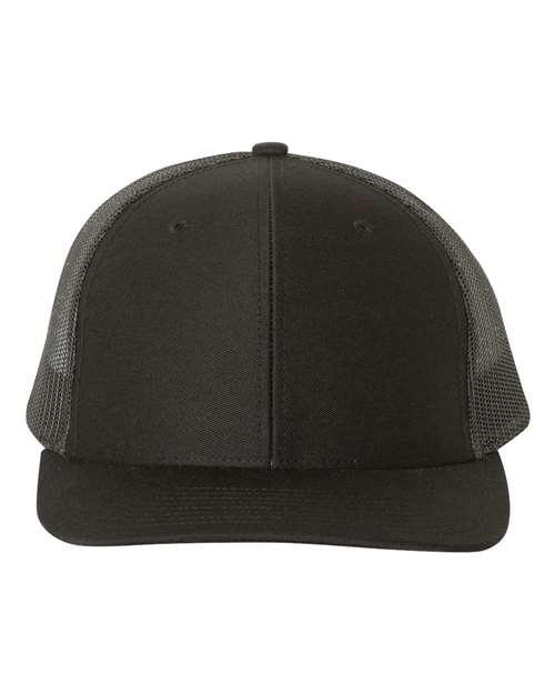 Two-tone trucker cap with dark gray front panels and black mesh sides
