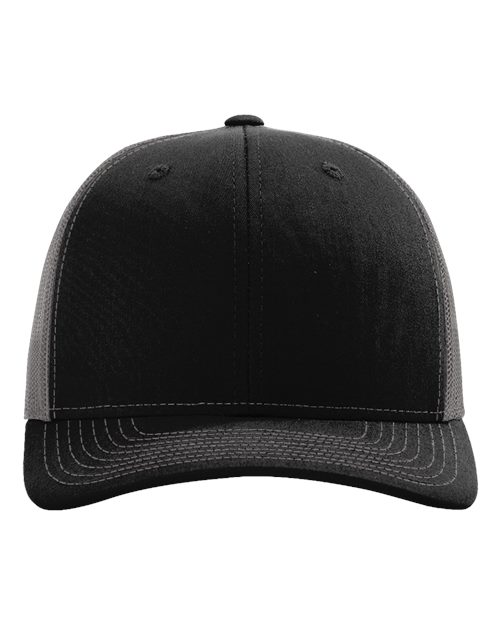 Black baseball cap with dark gray underbill and contrast topstitching