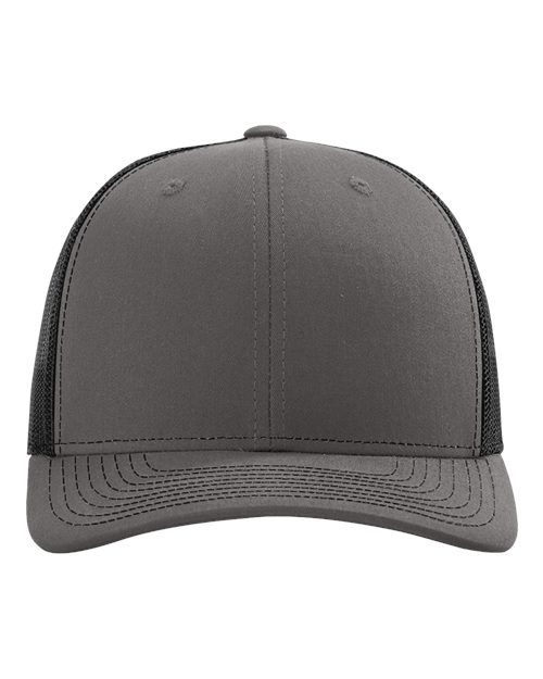 Gray baseball cap with dark mesh side panels and stitched curved brim.
