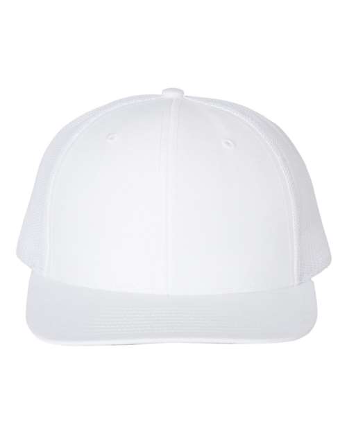 White baseball cap with structured crown and curved brim