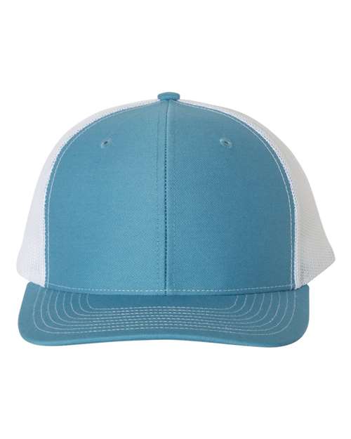 Light blue trucker cap with white mesh sides and dark stitched brim