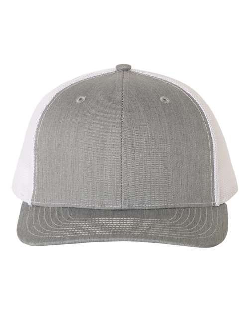 Gray baseball cap with white mesh sides and stitched curved brim