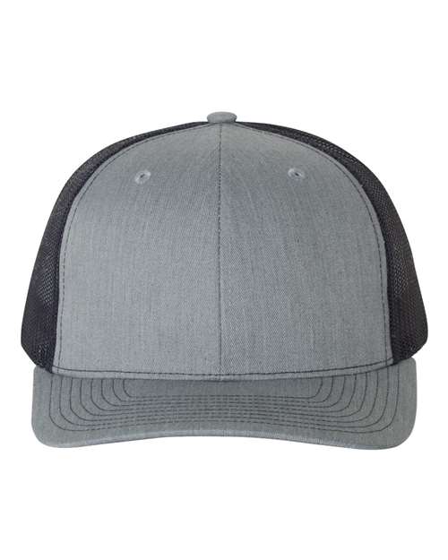 Gray baseball cap with dark mesh sides and stitched curved brim