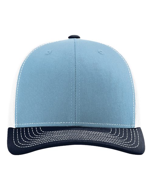 Richardson 112 cap in light blue with dark contrast brim and stitched edge detail