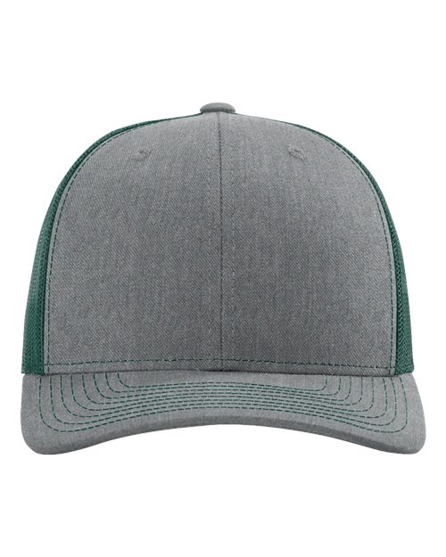 Richardson 112 baseball cap in gray with green side and brim accents