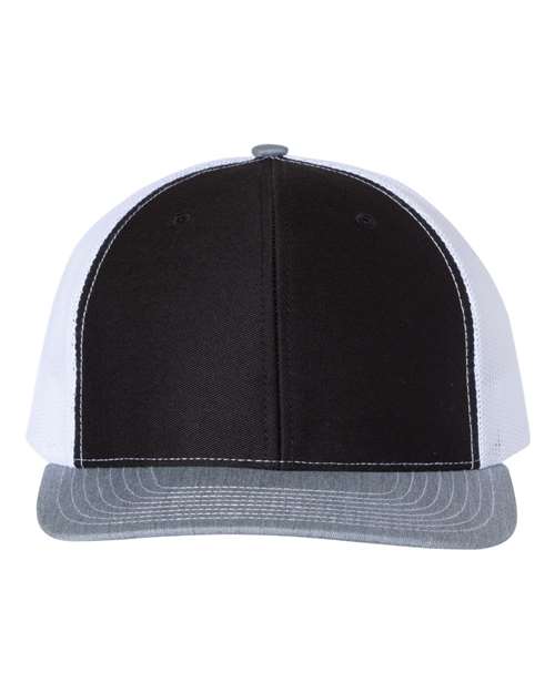 Two-tone trucker cap with black front panels and light gray mesh sides