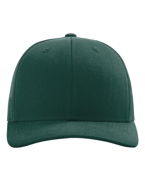 Green baseball cap with stitched panels, short brim, and small front ventilation eyelets.