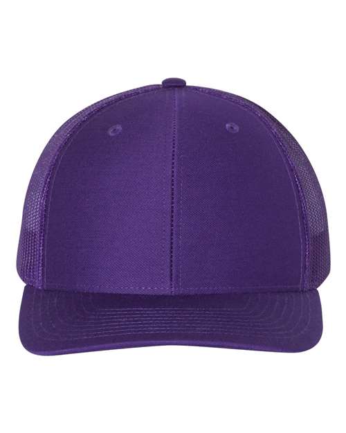Purple baseball cap with matching mesh sides and stitched curved brim
