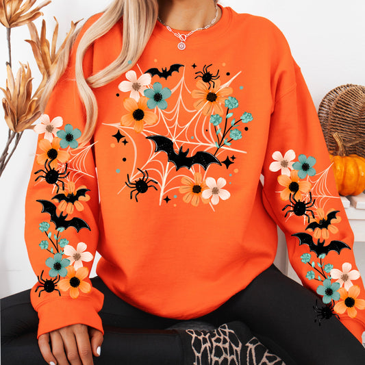Halloween Themed Spiders and Bats With Sleeve Print